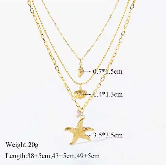 Starfish and Shells 18K Gold Stainless Steel Necklace - Picture 7 of 11